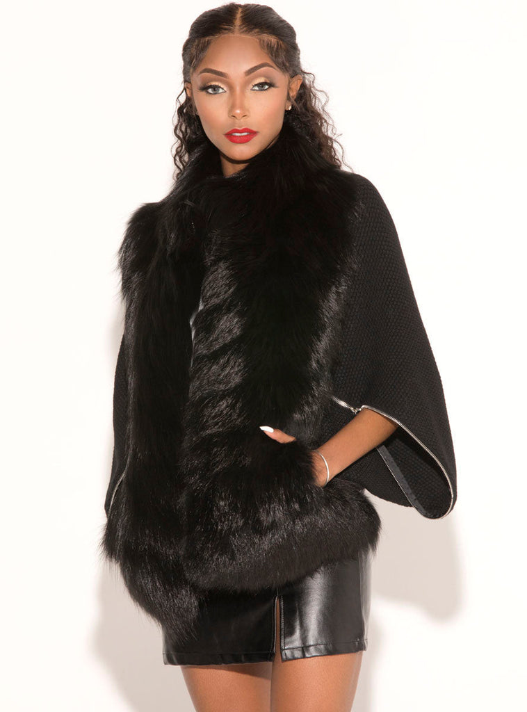 black fox jacket with down filled back and sweater sleeves