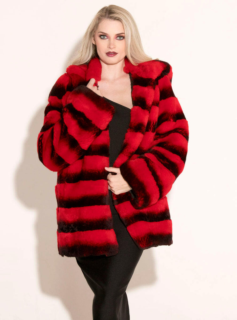 red rabbit fur jacket with hood