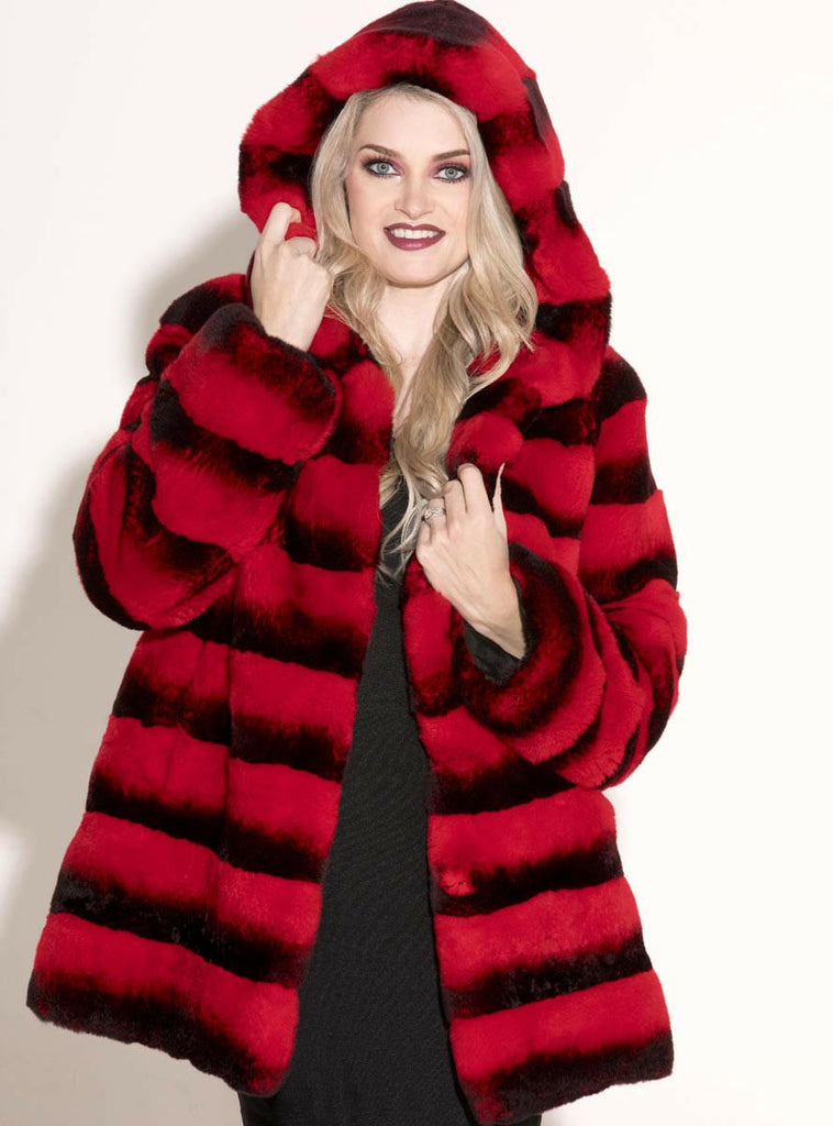 red rabbit fur jacket with hood