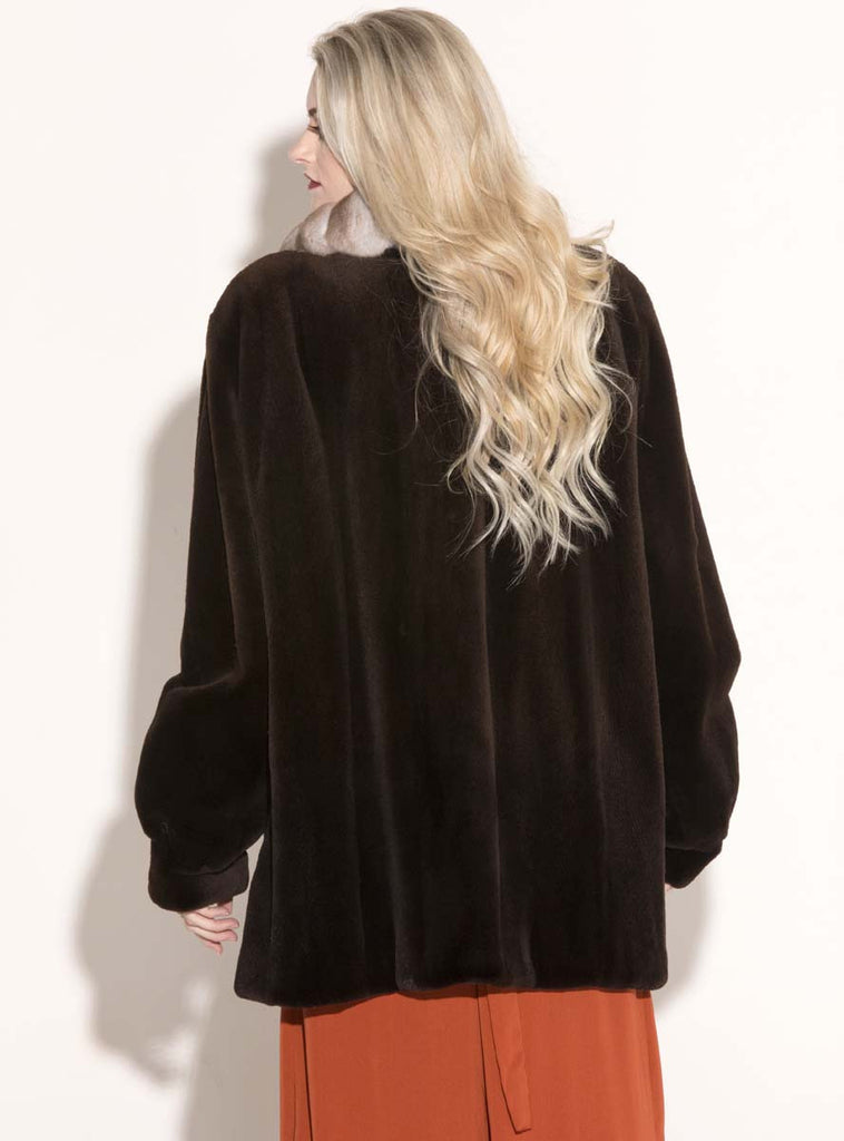 brown sheared mink jacket with chinchilla collar