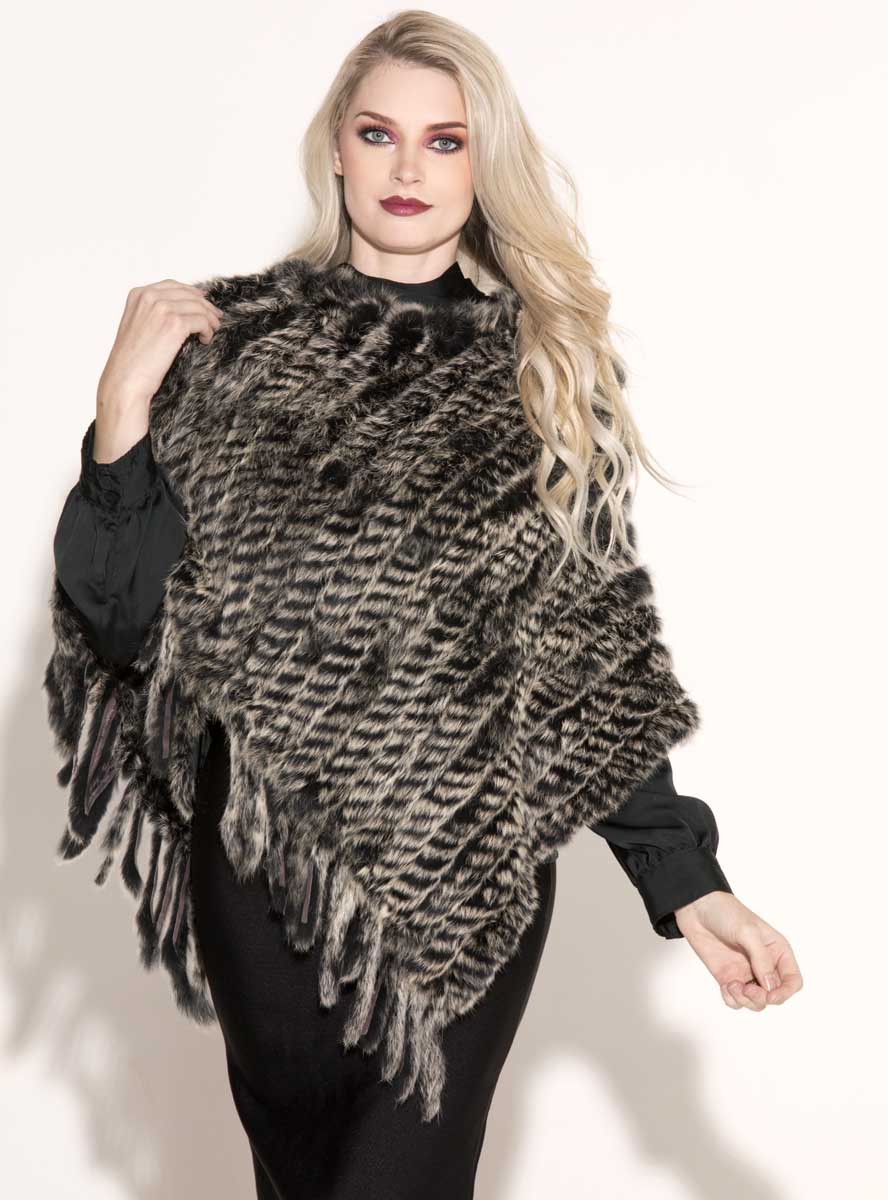 Women's Knitted Rabbit Fur Poncho with Fringe – Henig Furs