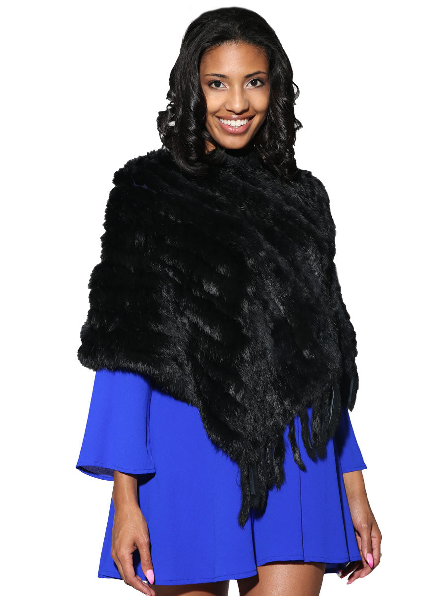 Women's Knitted Rabbit Fur Poncho with Fringe – Henig Furs