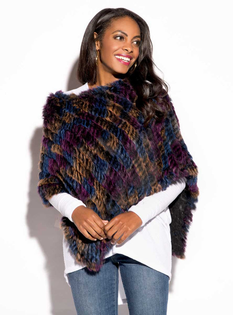 Multicolor Knitted Rabbit Fur Poncho (Varies)
