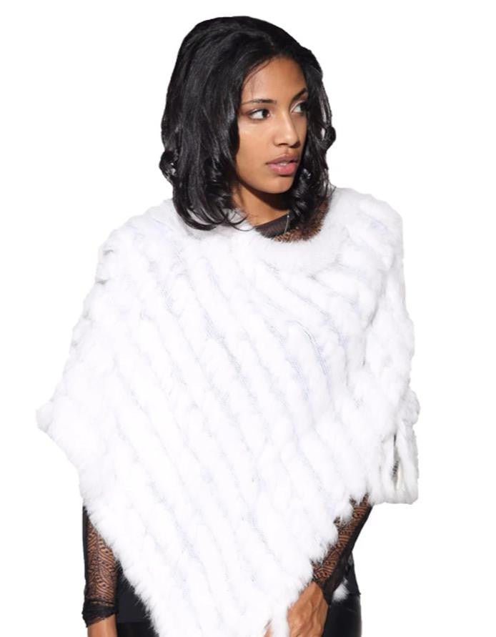 White Knitted Rabbit Fur Poncho