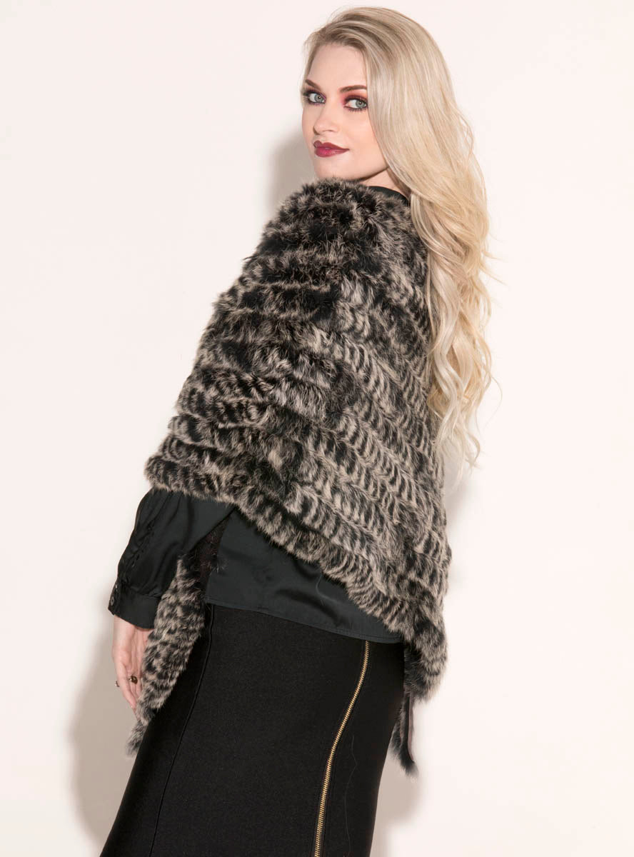 Women's Knitted Rabbit Fur Poncho with Fringe – Henig Furs