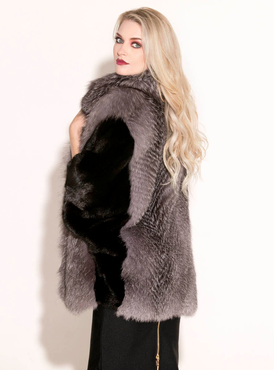 Women's Ranch Saga Mink Fur Cape with White Shadow Fox Fur Trim