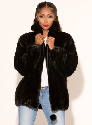 Mink Fur Bomber Jacket with Zip Front.