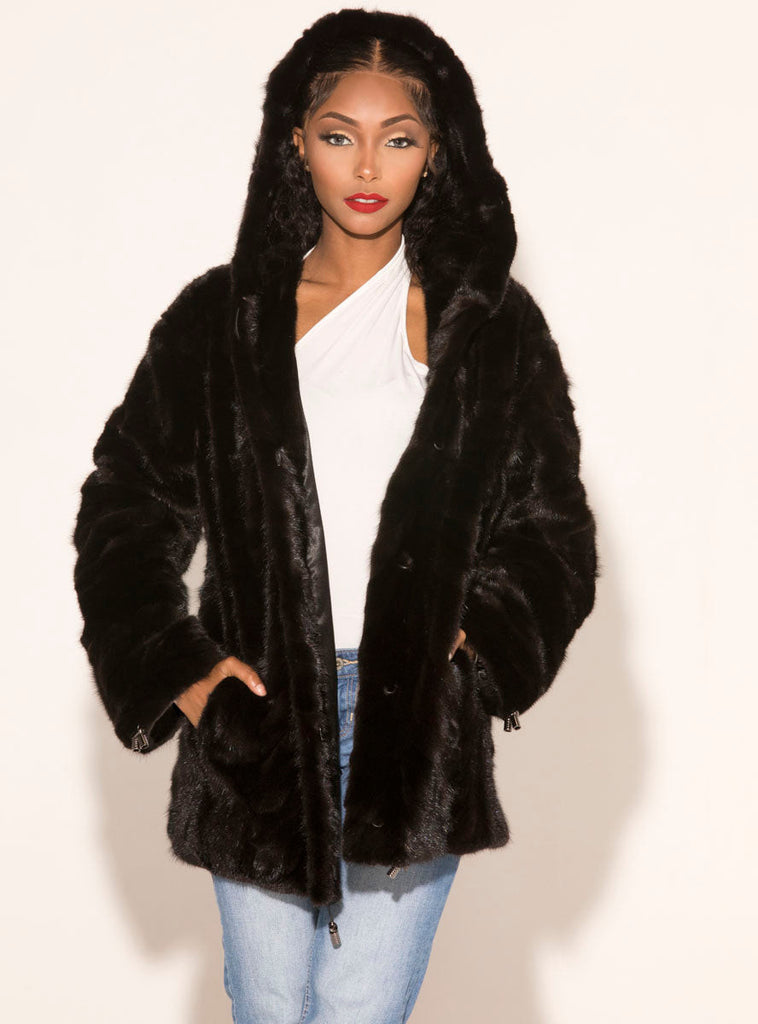 ranch sectioned mink jacket with hood