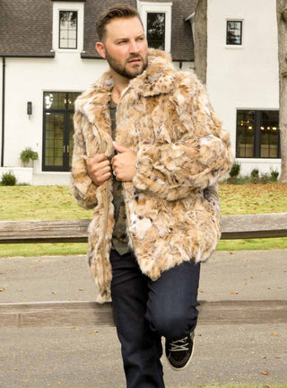 Men's Lynx Bobcat Fur Bomber Jacket.
