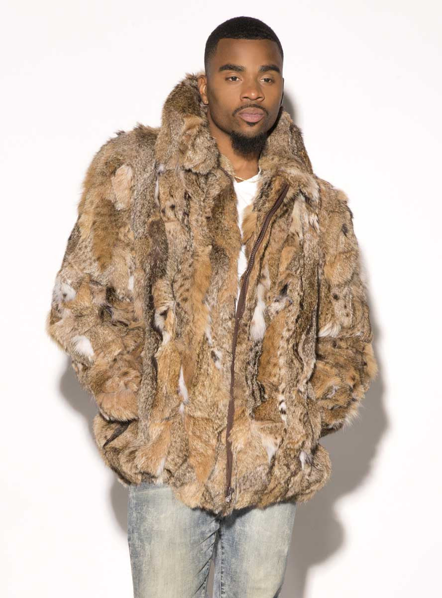 Men's Sectioned Bobcat Fur Bomber Jacket โ Henig Furs