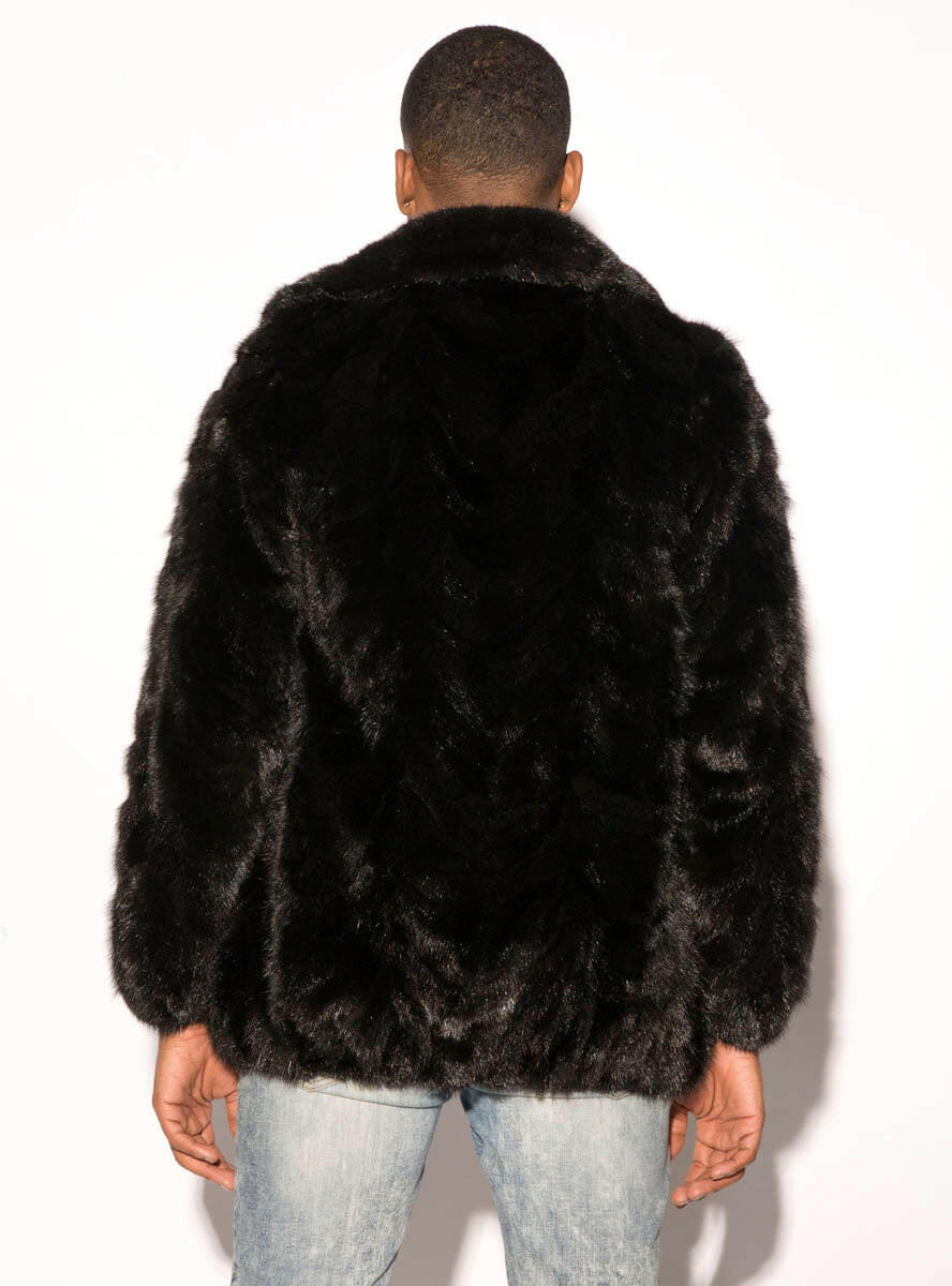 Henig Furs Men's Fox Fur Bomber Jacket S / Blue / No Hood
