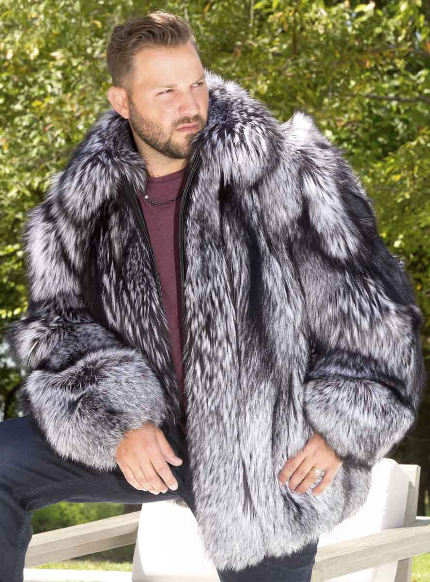 Men's Custom Made Grey Cashmere Trench with Grey Fox Fur Collar L