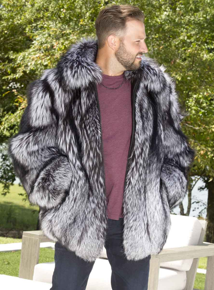 Impeccable Silver Fox Fur Bomber Jacket