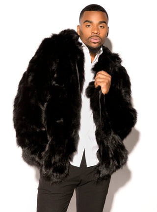 Men's Black Fox Fur Bomber Jacket.