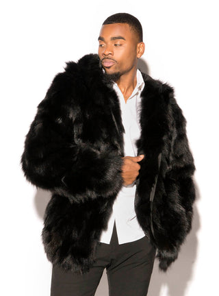 Men's Black Fox Fur Bomber Jacket.