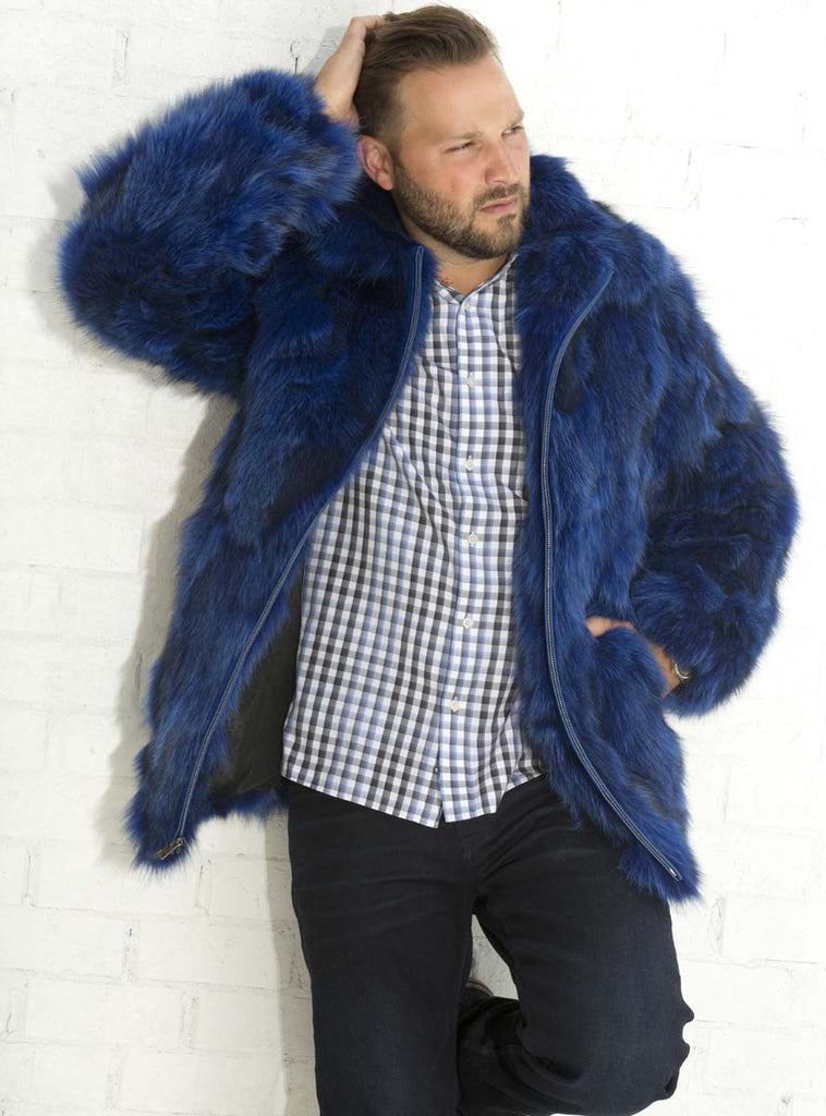 men's blue fox fur jacket