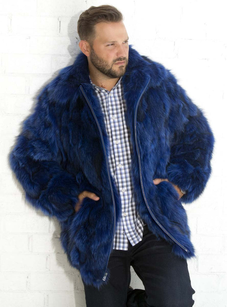 men's blue fox fur jacket