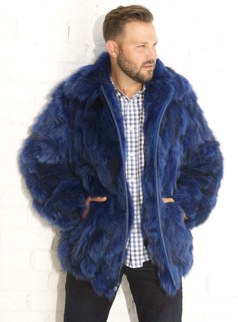 men's blue fox fur jacket