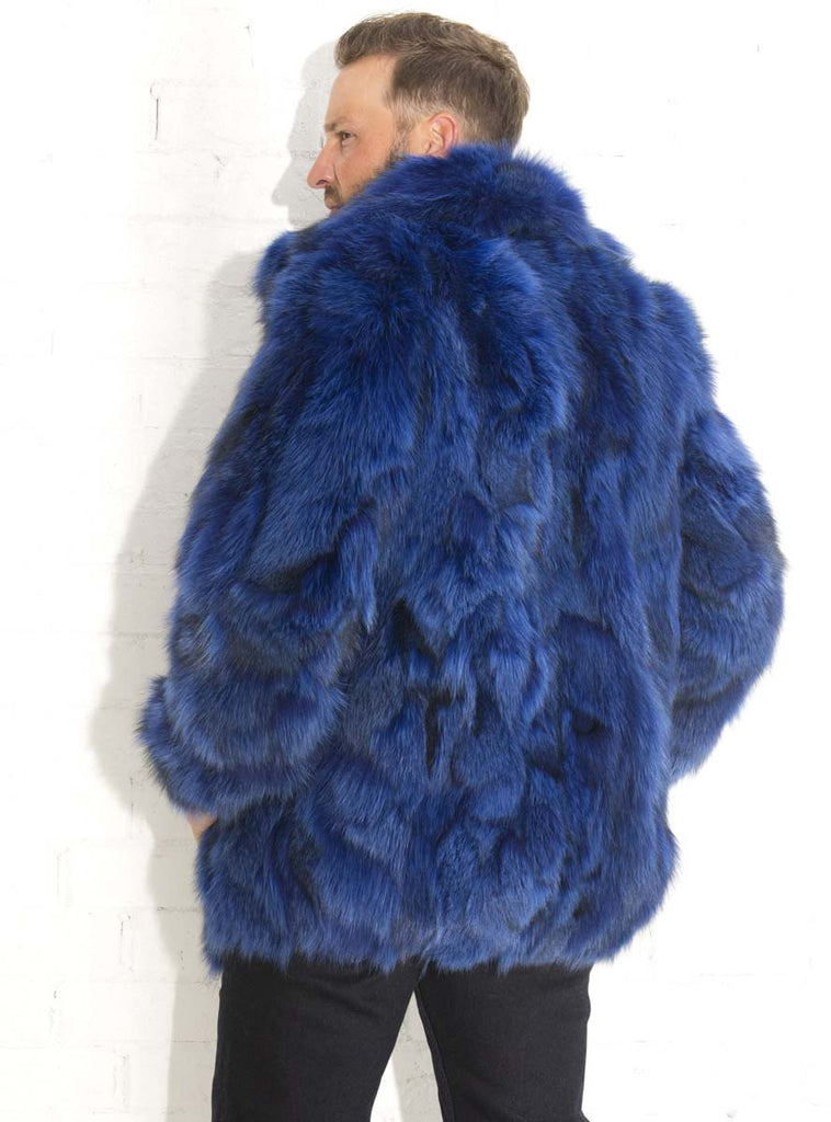 men's blue fox fur jacket