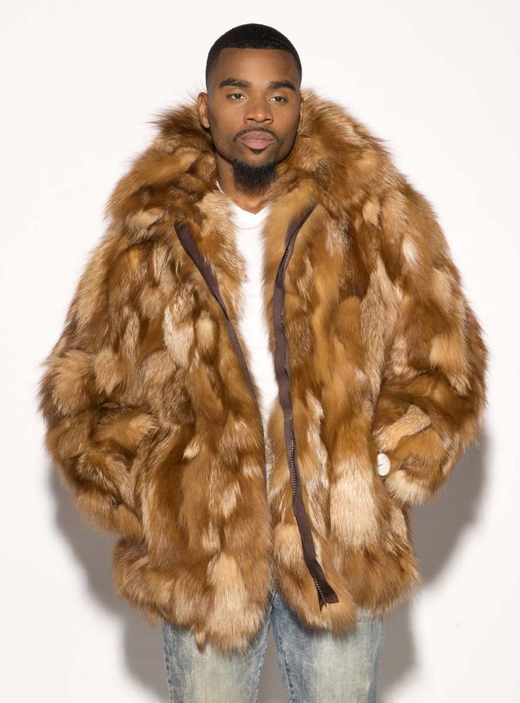 Rippe's Furs Mink Fur Jacket with Detachable Fox Fur Trim Hood - Mahogany BR-MAHAGAN / 12