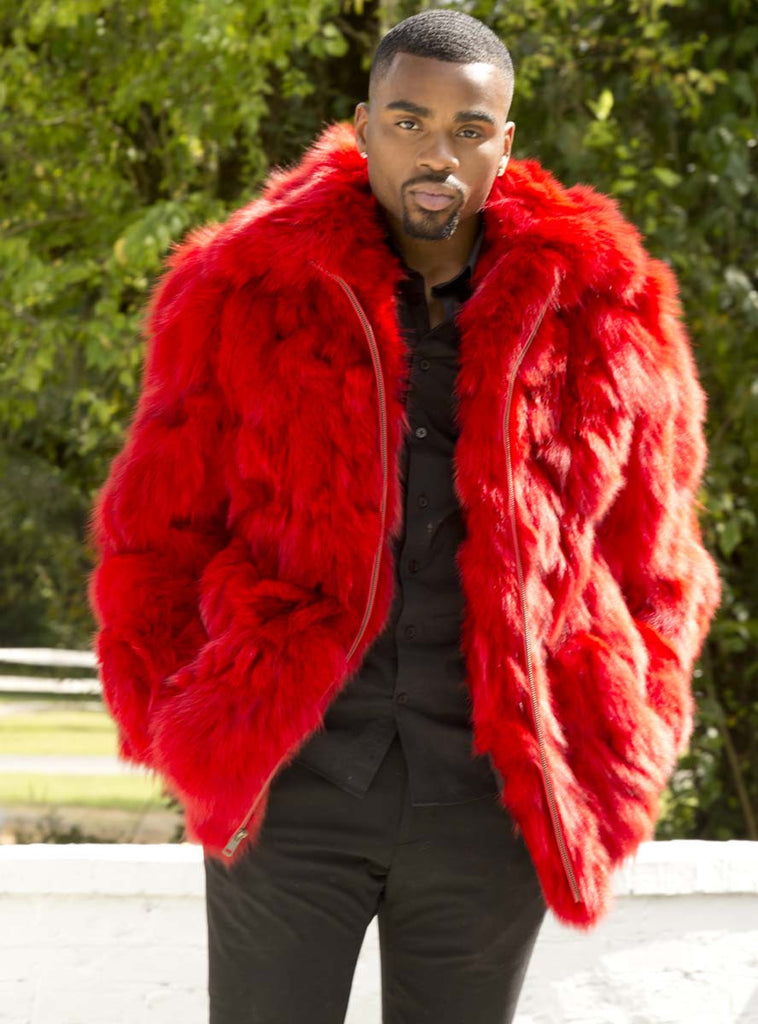 Men's Red Fox Fur Bomber Jacket