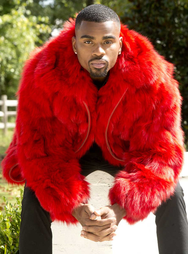 men's red fox fur bomber jacket