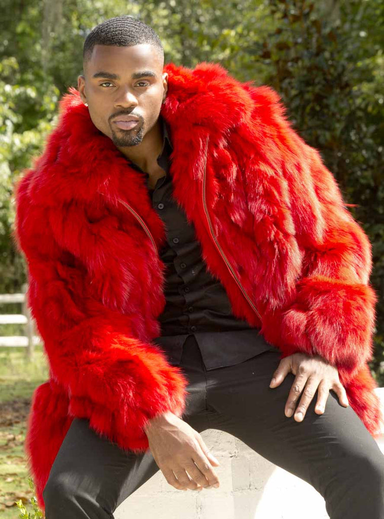 men's red fur jacket
