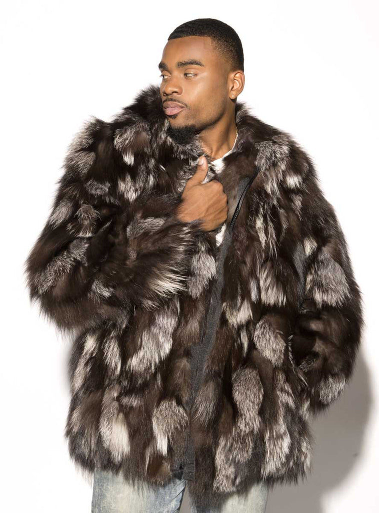 Men's Silver Fox Fur Bomber Jacket | Henig Furs