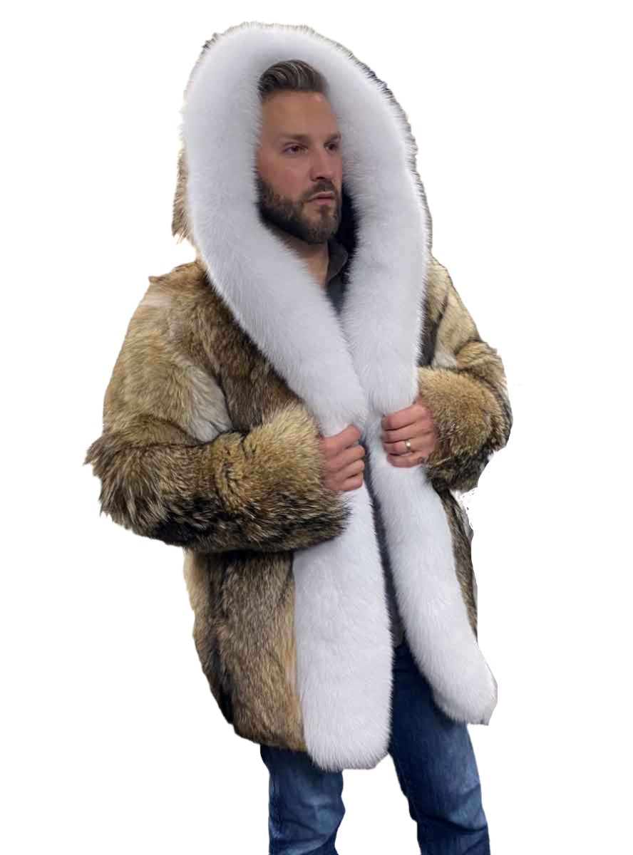 Mid Length Coyote Fur Coat for Men