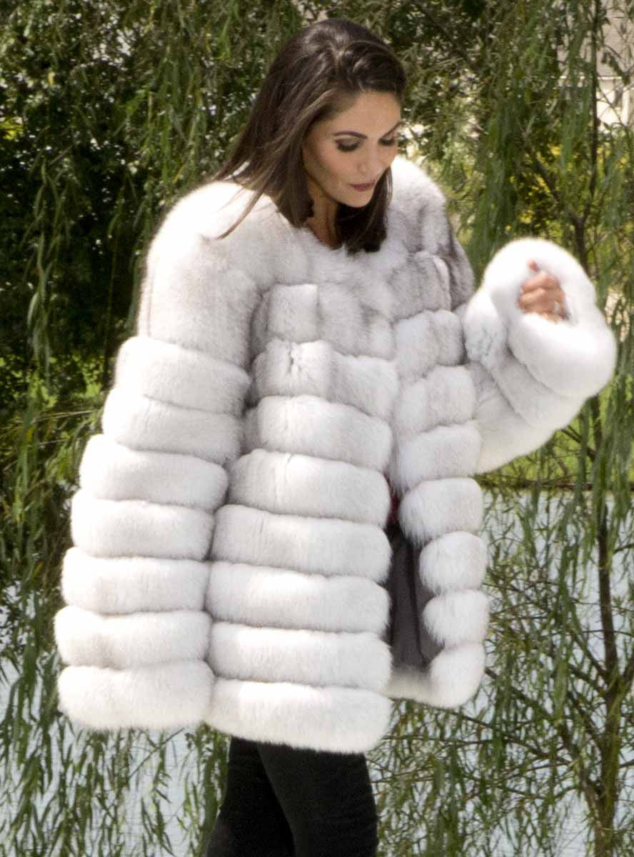 White Fox Fur Jacket- Shawl Collar