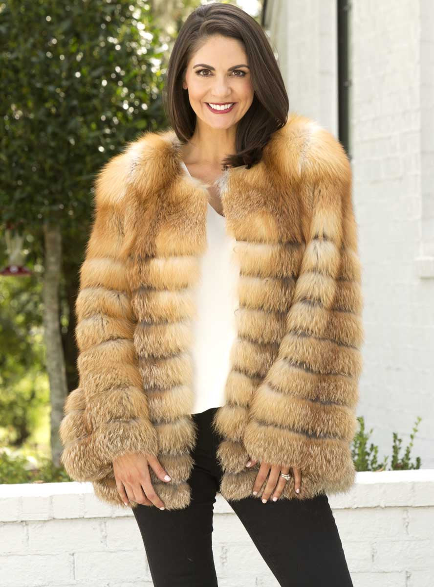 Fox Fur Jacket with Horizontal Pattern