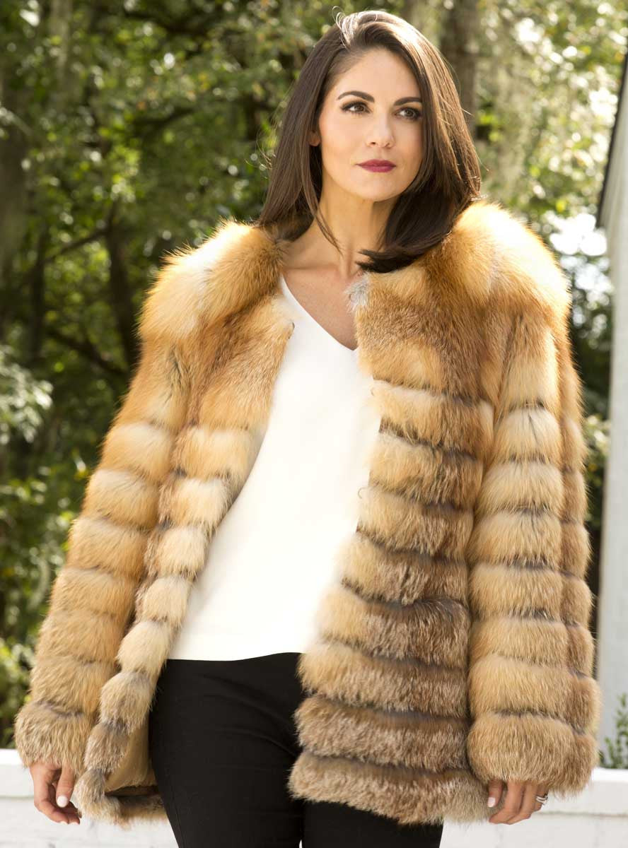 Fox Fur Jacket with Horizontal Pattern Henig Furs
