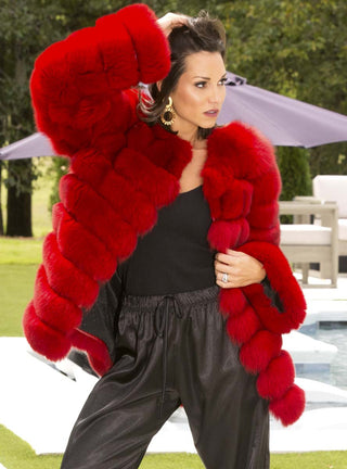 Fox Fur Jacket with Horizontal Pattern.