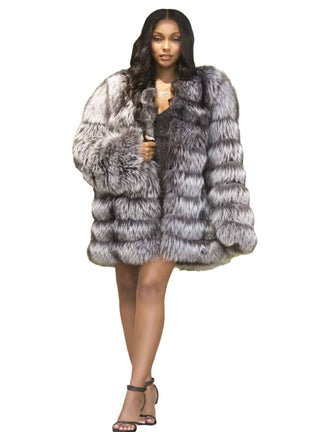 Fox Fur Jacket with Horizontal Pattern.