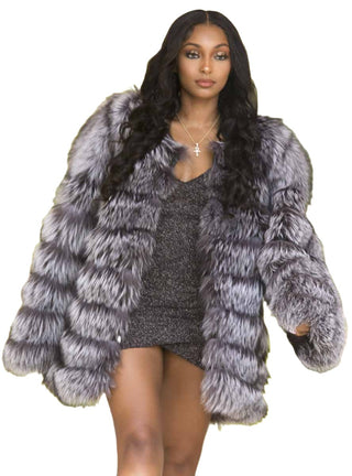 Fox Fur Jacket with Horizontal Pattern.