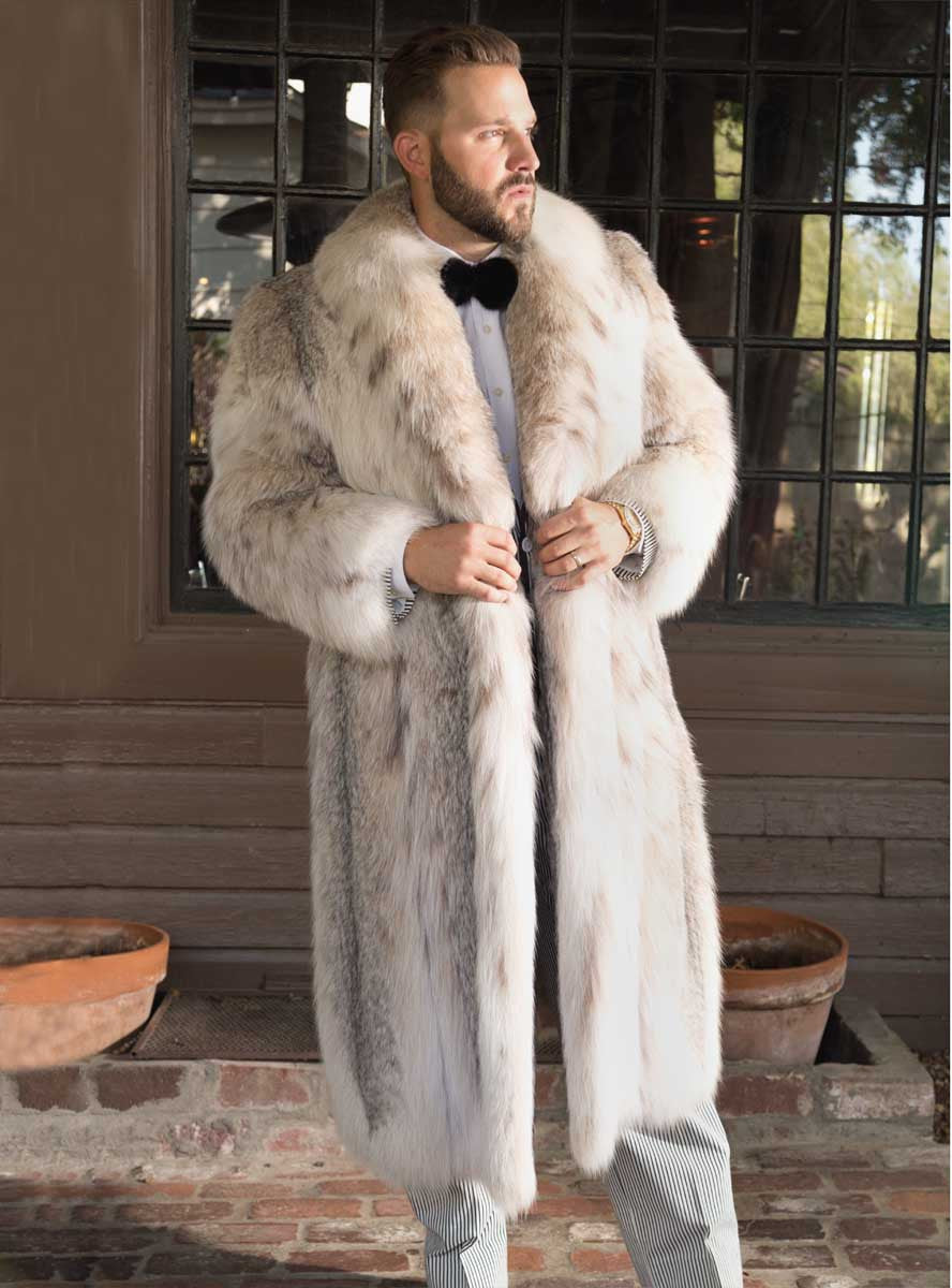 Men's Smokey Fox Faux Fur Shawl Collar Coat
