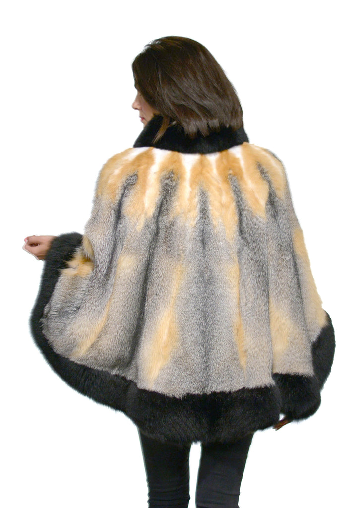 Grey and Natural Red Fox Fur Cape with Detachable Belt