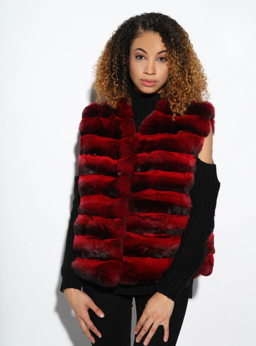 Red sales fur vest