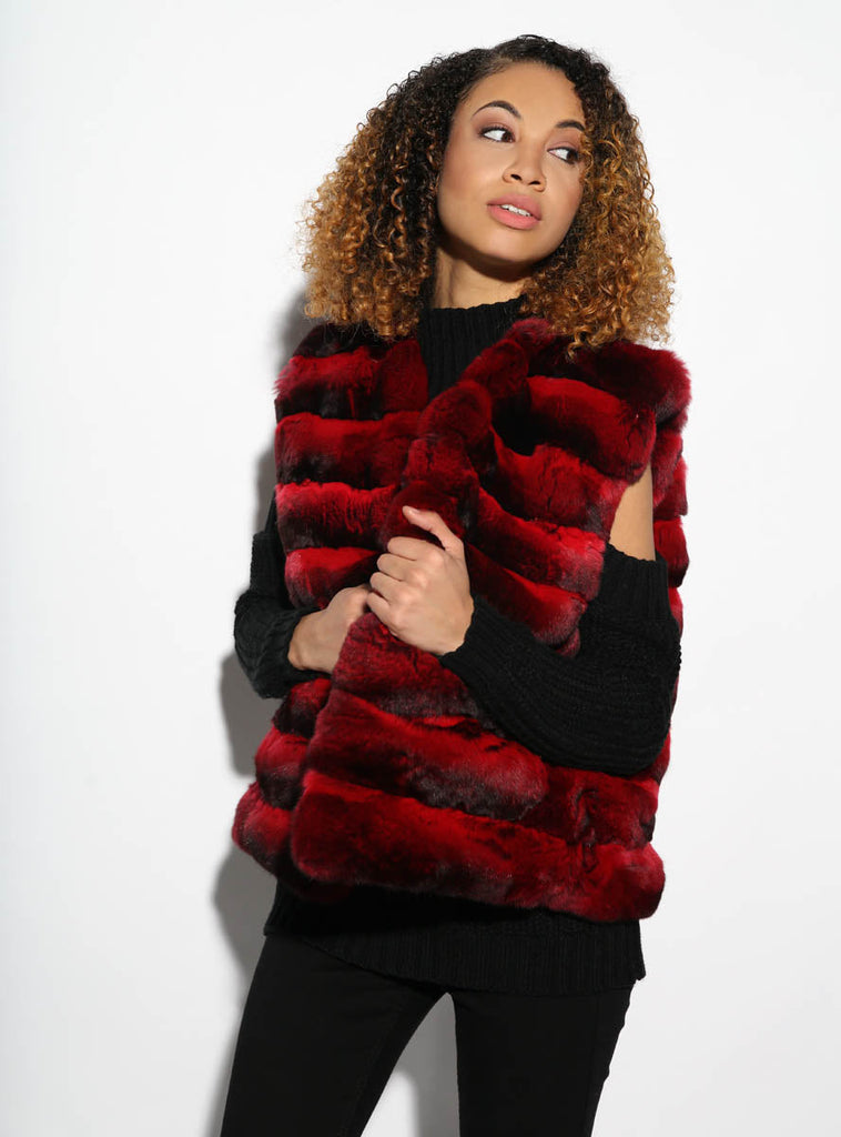 women's red chinchilla fur vest
