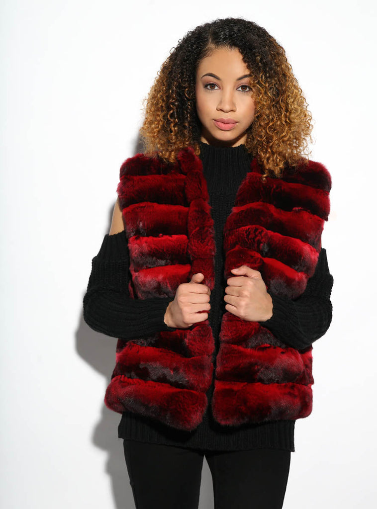 women's red chinchilla fur vest