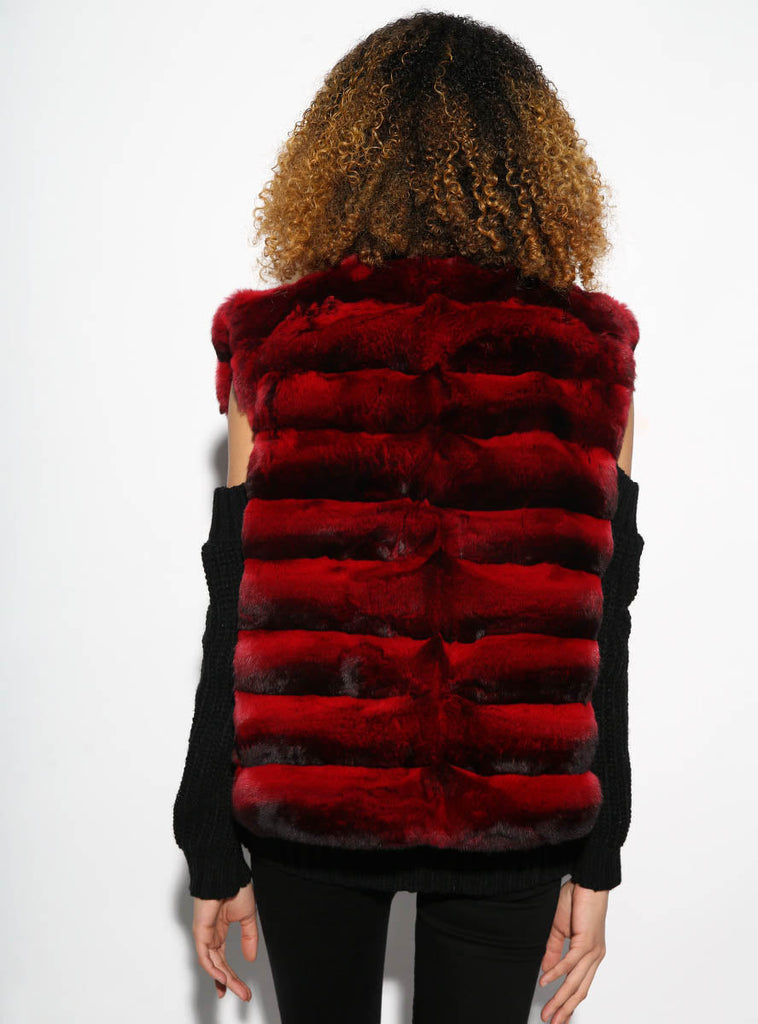 women's red chinchilla fur vest