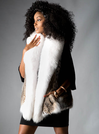 Bobcat Fur Vest with Shadow Fox Fur Tuxedo Collar.