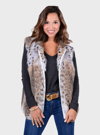 Natural Bobcat Fur Vest with Zip Front.