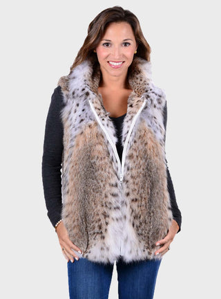 Natural Bobcat Fur Vest with Zip Front.