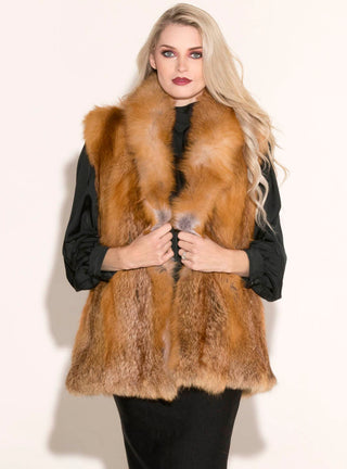 Natural Red Full Skin Fox Fur Vest.