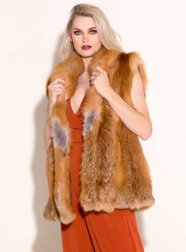 natural red fox fur vest