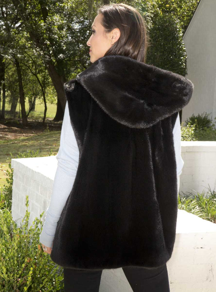 ranch mink fur vest with hood
