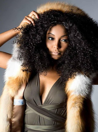 Natural Red Full Skin Fox Fur Vest with Hood.