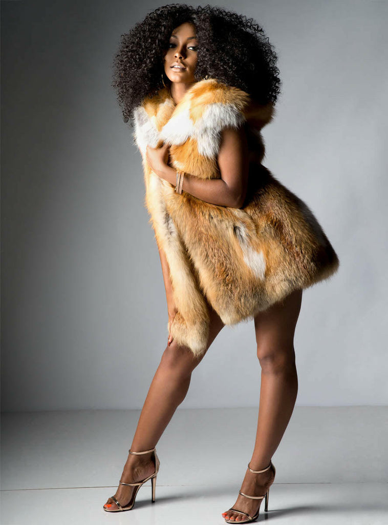 Natural Red Fox Fur Vest with Hood