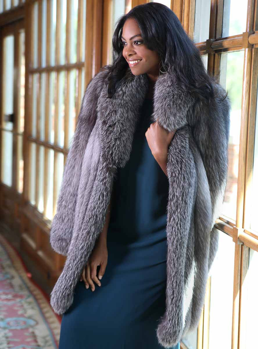 Women's White Mink Fur Stroller w/ Platinum Fox Collar - Day Furs